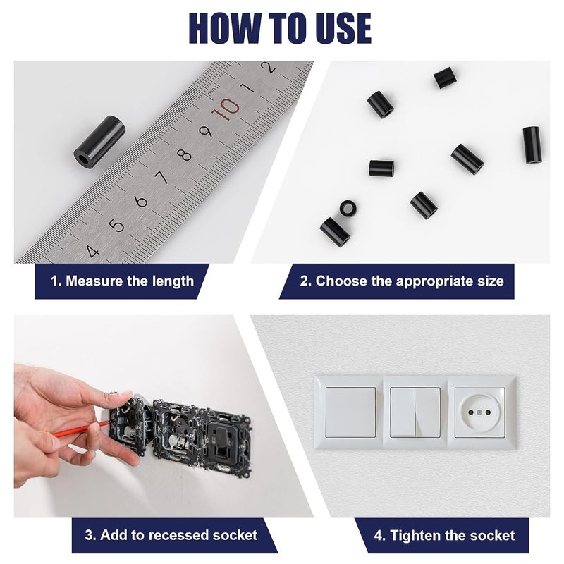 wegoup 345 Pcs Black Nylon Electrical Outlet Spacers Kit - Non-Threaded Round Plastic Spacers for Switch & Receptacle Screws, Secure Fit Spacer Assortment for Outlet Installation - Image 3